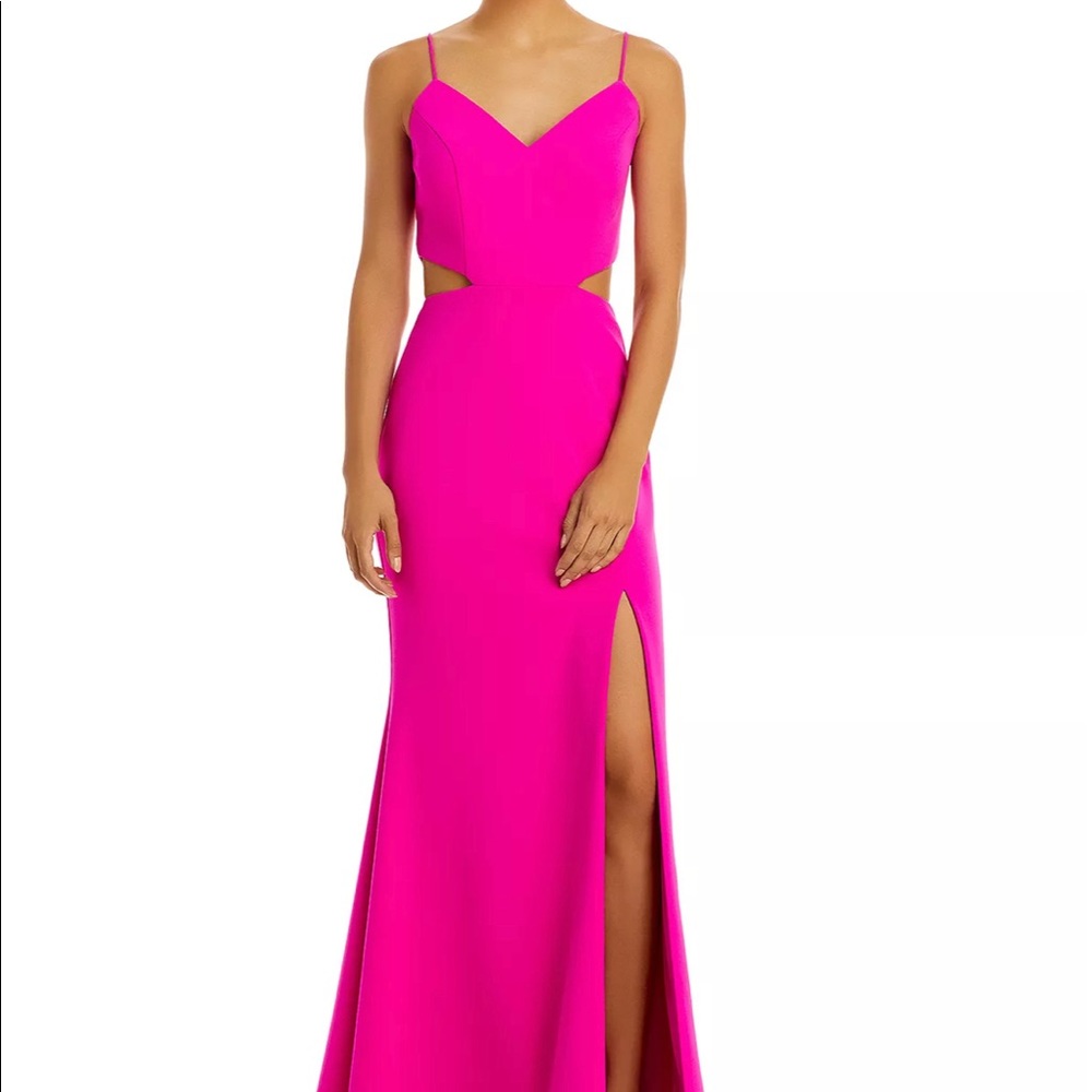 Bloomingdale’s Aqua Scuba Crepe Side Cutout Gown